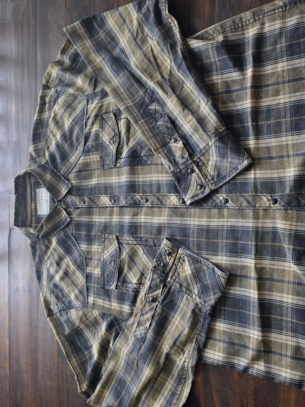 BKE Vintage 1967 Affliction 111 XXL Western Pearl Snap Plaid Shirt
